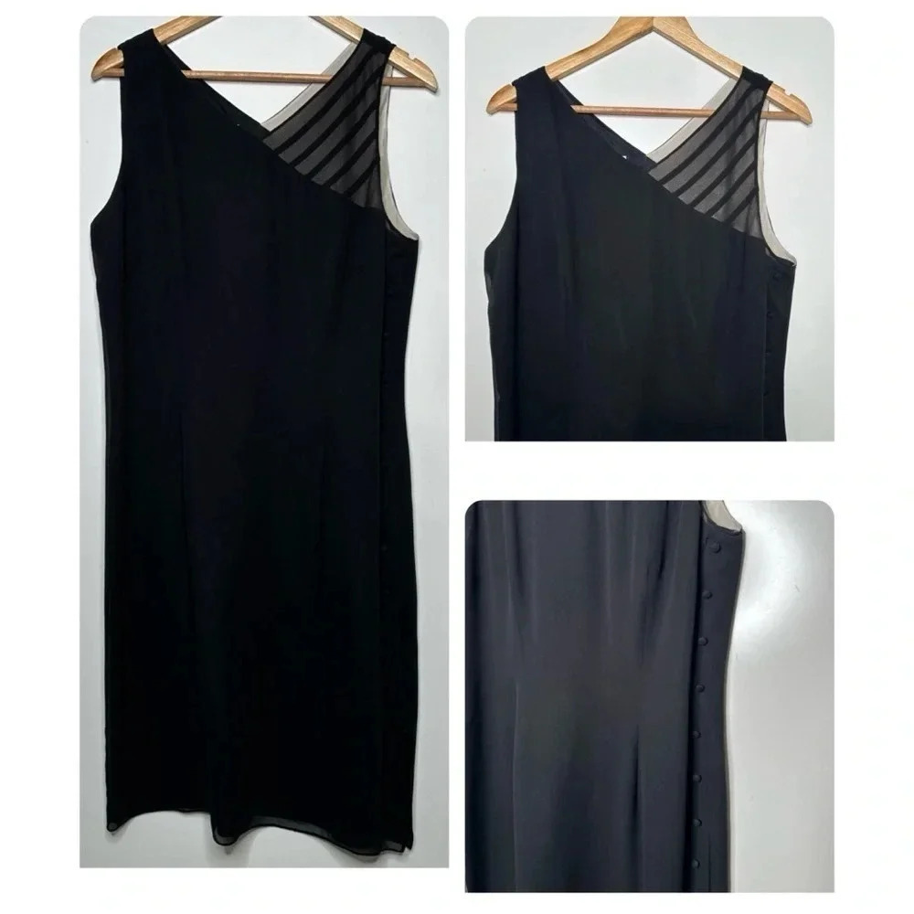 David Warren New York Black 100% Silk Sleeveless Button Down Side Dress Size 14P